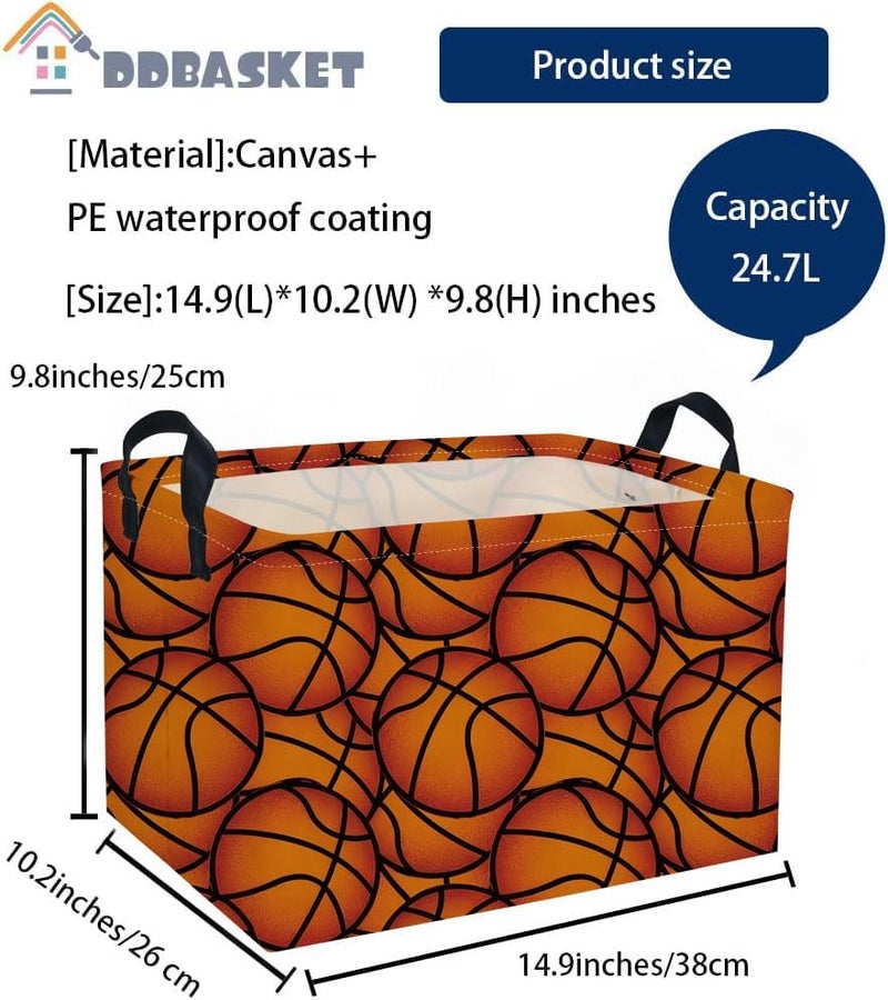 DDBASKET Rectangular Basketball Baskets Gift Basket Empty Kids Storage Bins Baby Boy Basket Kids Toy Storage Bin Organizer Box Basketball Room Decor for Home(Basketballs) - Image 2